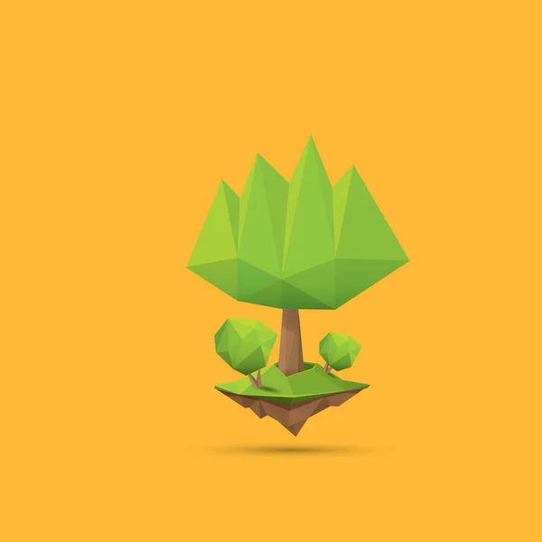 Літнє зелене дерево низького полістилю ізольоване на помаранчевому фоні. Абстрактний елемент дизайну зеленого дерева для ігор та банерів — стоковий вектор