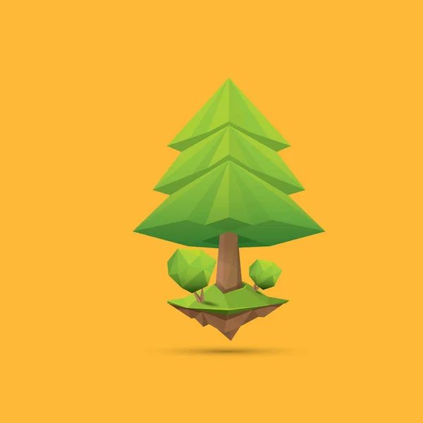 Estate albero verde basso poli stile isolato su sfondo arancione. Abstract Elemento di design albero verde per giochi e banner — Vettoriale Stock