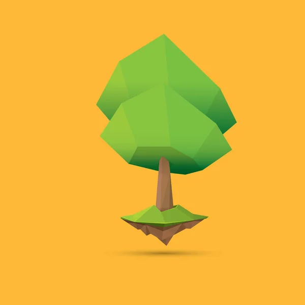 Arbre vert d'été de faible style poly isolé sur fond orange. Résumé Elément de conception d'arbre vert pour jeux et bannières — Image vectorielle