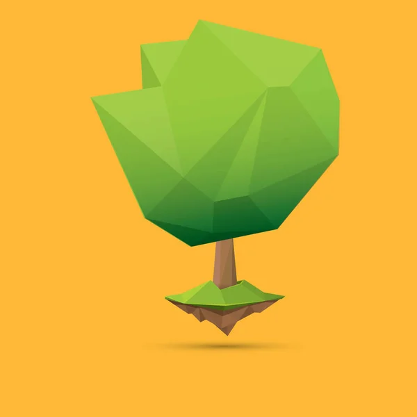 Árbol de verano verde de estilo poli bajo aislado sobre fondo naranja. Elemento de diseño de árbol verde abstracto para juegos y pancartas — Vector de stock