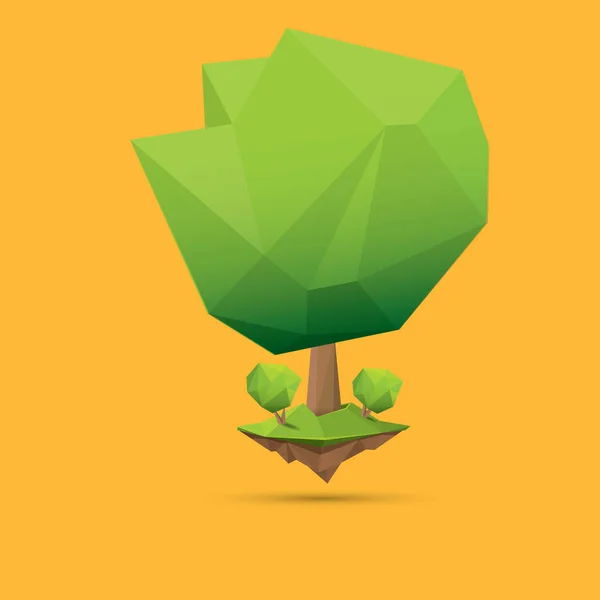 Summer green low poly style tree isolated on orange background. Abstract Green tree design element for games and banners — Stock Vector