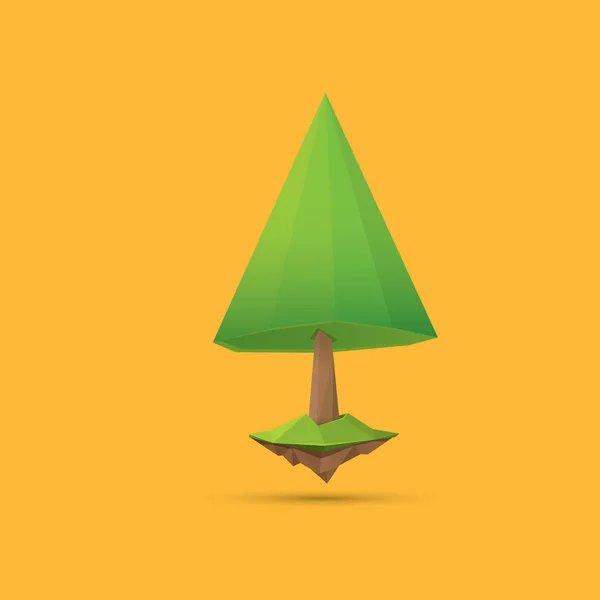 Summer green low poly style tree isolated on orange background. Абстрактный зеленый элемент дизайна деревьев для игр и развлечений — стоковый вектор