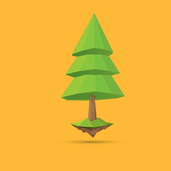 Nyári zöld alacsony poly stílusú fa elszigetelt narancssárga háttérrel. Absztrakt zöld fa design elem a játékok és a bannerek — Stock Vector