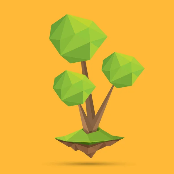 Sommer grün Low Poly Stil Baum isoliert auf orangefarbenem Hintergrund. abstraktes grünes Baumgestaltungselement für Spiele und Banner — Stockvektor