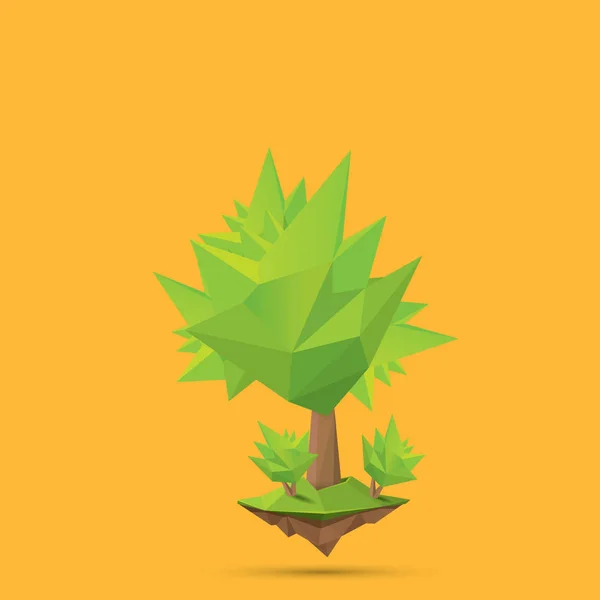 夏天绿色低多式树查出在橙色背景。抽象绿色树设计元素的游戏和横幅 — 图库矢量图片