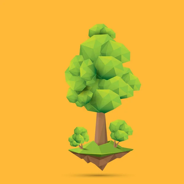 Summer green low poly style tree isolated on orange background. Абстрактный зеленый элемент дизайна деревьев для игр и развлечений — стоковый вектор