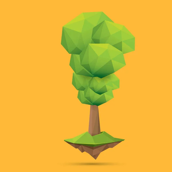 Arbre vert d'été de faible style poly isolé sur fond orange. Résumé Elément de conception d'arbre vert pour jeux et bannières — Image vectorielle