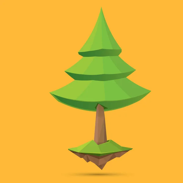 Arbre vert d'été de faible style poly isolé sur fond orange. Résumé Elément de conception d'arbre vert pour jeux et bannières — Image vectorielle