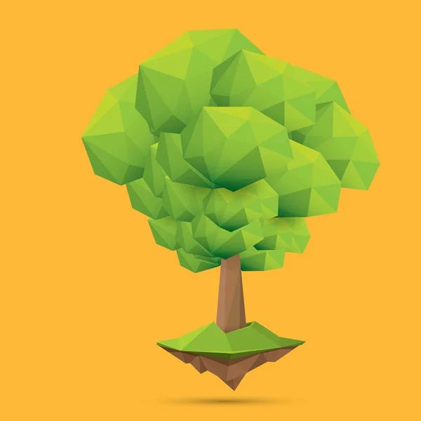 Arbre vert d'été de faible style poly isolé sur fond orange. Résumé Elément de conception d'arbre vert pour jeux et bannières — Image vectorielle