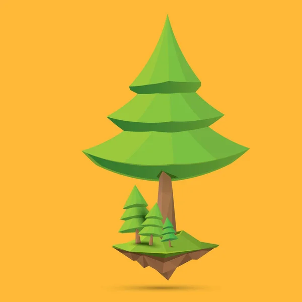 Arbre vert d'été de faible style poly isolé sur fond orange. Résumé Elément de conception d'arbre vert pour jeux et bannières — Image vectorielle