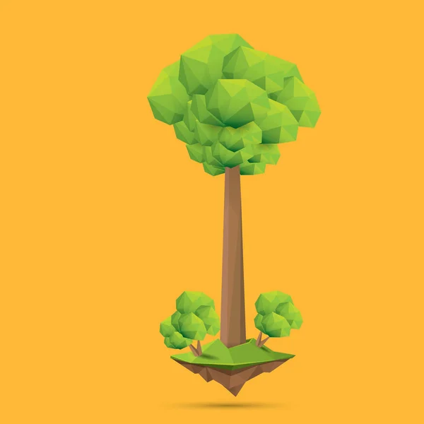 Arbre vert d'été de faible style poly isolé sur fond orange. Résumé Elément de conception d'arbre vert pour jeux et bannières — Image vectorielle