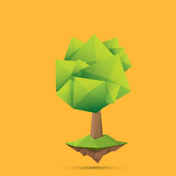 Letní zelené nízké poly styl strom izolované na oranžové pozadí. Prvek návrhu abstraktní Zelený strom pro hry a nápisy — Stockový vektor