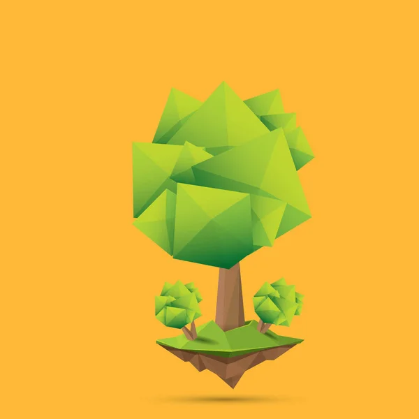 Sommaren gröna låg poly stil träd isolerad på orange bakgrund. Abstrakt grönskande träd designelement för spel och banners — Stock vektor