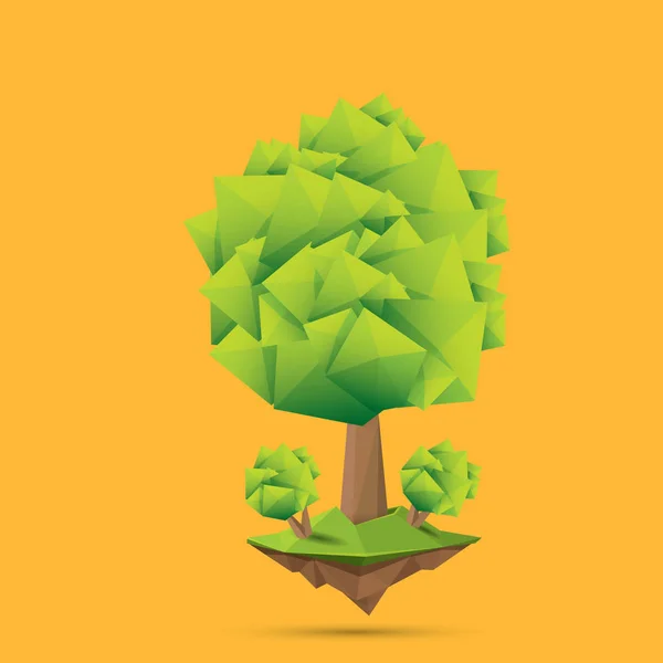 Sommer grün Low Poly Stil Baum isoliert auf orangefarbenem Hintergrund. abstraktes grünes Baumgestaltungselement für Spiele und Banner — Stockvektor