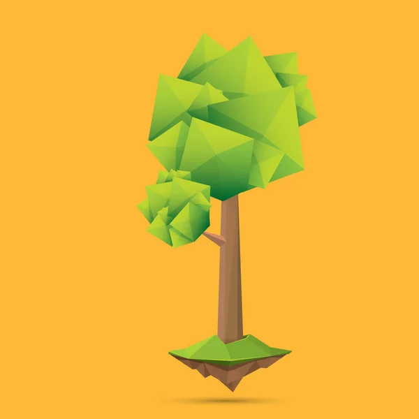 Summer green low poly style tree isolated on orange background. Abstract Green tree design element for games and banners — Stock Vector