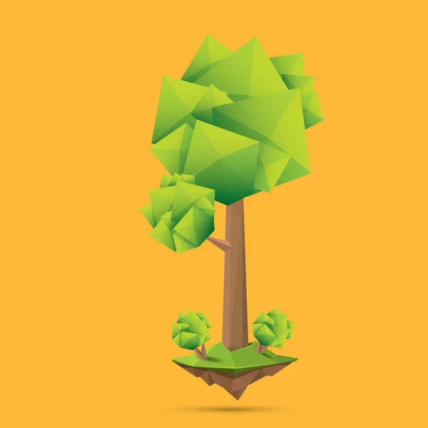 Árbol de verano verde de estilo poli bajo aislado sobre fondo naranja. Elemento de diseño de árbol verde abstracto para juegos y pancartas — Vector de stock