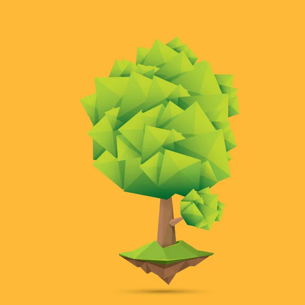 Summer green low poly style tree isolated on orange background. Abstract Green tree design element for games and banners — Stock Vector