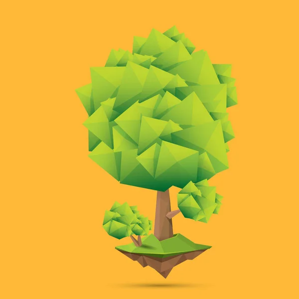 Arbre vert d'été de faible style poly isolé sur fond orange. Résumé Elément de conception d'arbre vert pour jeux et bannières — Image vectorielle