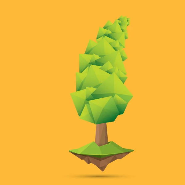 Summer green low poly style tree isolated on orange background. Абстрактный зеленый элемент дизайна деревьев для игр и развлечений — стоковый вектор