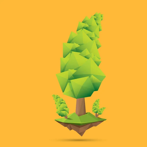 Sommer grün Low Poly Stil Baum isoliert auf orangefarbenem Hintergrund. abstraktes grünes Baumgestaltungselement für Spiele und Banner — Stockvektor