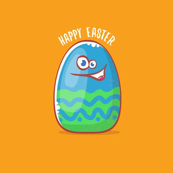 Поздравительная открытка с милым персонажем мультфильма яйцо на оранжевом фоне. Вектор Счастливой Пасхи — стоковый вектор