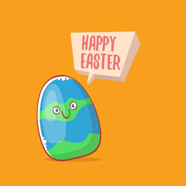 Поздравительная открытка с милым персонажем мультфильма яйцо на оранжевом фоне. Вектор Счастливой Пасхи — стоковый вектор
