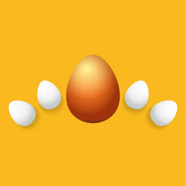 Bonne carte de vœux de Pâques avec œuf doré coloré et œufs blancs isolés sur fond orange. Vector Happy easter illustration de concept créatif — Image vectorielle
