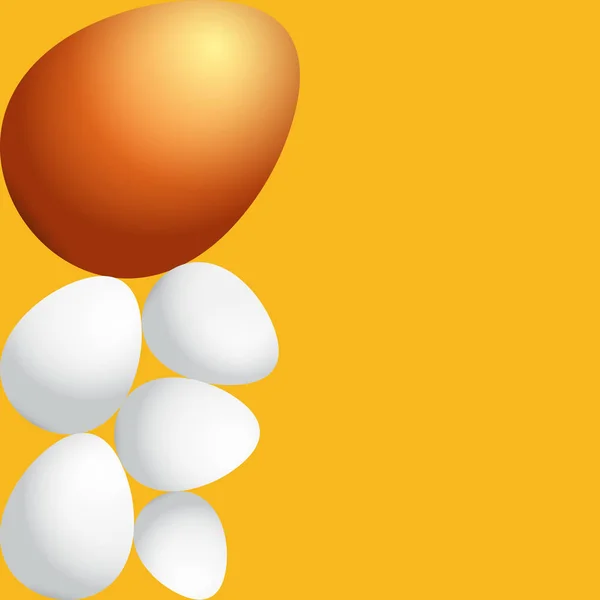 Renkli altın yumurta ve beyaz yumurta üzerinde turuncu arka plan izole mutlu Paskalya tebrik kartı. Mutlu Paskalya yaratıcı konsept illüstrasyon vektör — Stok Vektör