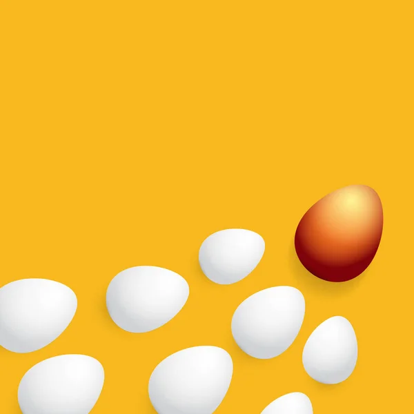 Tarjeta de felicitación feliz Pascua con huevos dorados coloridos y huevos blancos aislados sobre fondo naranja. Vector Feliz Pascua concepto creativo ilustración — Vector de stock