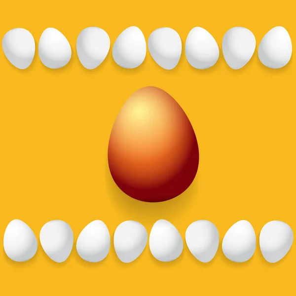 Bonne carte de vœux de Pâques avec œuf doré coloré et œufs blancs isolés sur fond orange. Vector Happy easter illustration de concept créatif — Image vectorielle