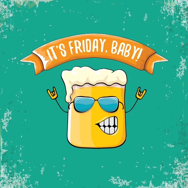 Son concept de bébé vecteur du vendredi illustré avec un personnage de bière funky isolé sur fond grunge. heureux vendredi fond vectoriel — Image vectorielle