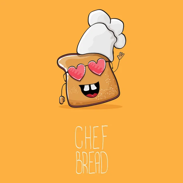 Vettore funky cartone animato carino pane chef personaggio con cappello bianco chef isolato su sfondo arancione. Mi chiamo illustrazione del concetto di pane. Bakery logo funky o modello di disegno della mascotte — Vettoriale Stock