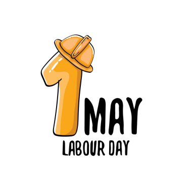 Karikatür mutlu emek gün vektör etiket beyaz izole. vektör mutlu işgücü gün arka plan veya afiş mühendisi kask, Hummer ve anahtar ile. işçiler gün poster olabilir