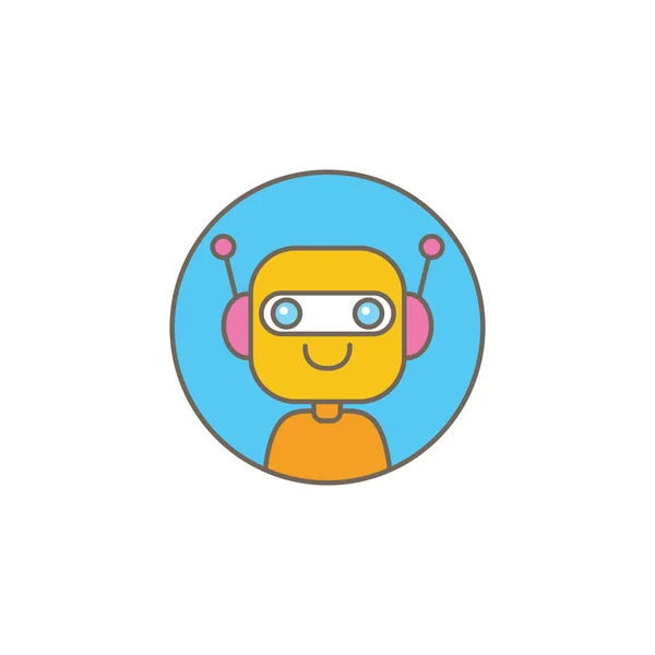 Lindo personaje chatbot o asistente inteligente con burbuja de habla aislada sobre fondo blanco. Vector Funny robot assistant, chatter bot, helper chatbot logo or label — Vector de stock