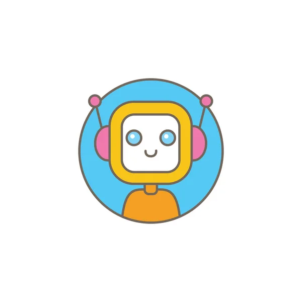 Lindo personaje chatbot o asistente inteligente con burbuja de habla aislada sobre fondo blanco. Vector Funny robot assistant, chatter bot, helper chatbot logo or label — Vector de stock