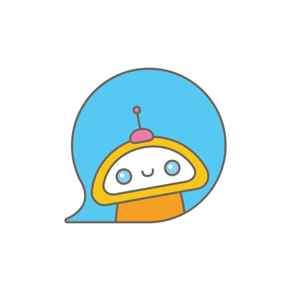 Lindo personaje chatbot o asistente inteligente con burbuja de habla aislada sobre fondo blanco. Vector Funny robot assistant, chatter bot, helper chatbot logo or label — Vector de stock