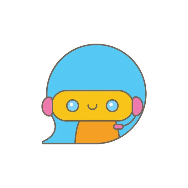 Personnage chatbot mignon ou assistant intelligent avec bulle vocale isolé sur fond blanc. Vector Assistant robot drôle, chatter bot, assistant chatbot logo ou étiquette — Image vectorielle