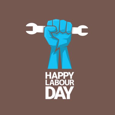 1 Mayıs - mutlu İşçi Bayramı. mutlu İşçi Bayramı posteri veya başlığı yumruk el ile vektör. işçi günü poster. İşçi Bayramı etiketi veya rozeti