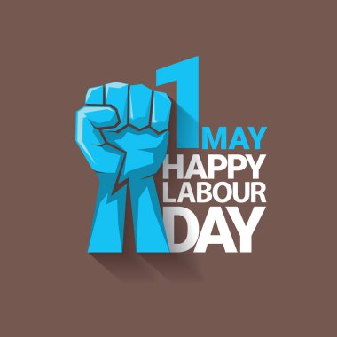 1 Mayıs - mutlu İşçi Bayramı. mutlu İşçi Bayramı posteri veya başlığı yumruk el ile vektör. işçi günü poster. İşçi Bayramı etiketi veya rozeti