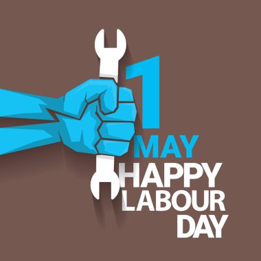 1 Mayıs - mutlu İşçi Bayramı. mutlu İşçi Bayramı posteri veya başlığı yumruk el ile vektör. işçi günü poster. İşçi Bayramı etiketi veya rozeti