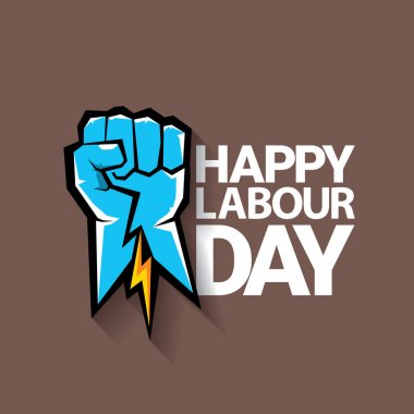 1 Mayıs - mutlu İşçi Bayramı. mutlu İşçi Bayramı posteri veya başlığı yumruk el ile vektör. işçi günü poster. İşçi Bayramı etiketi veya rozeti