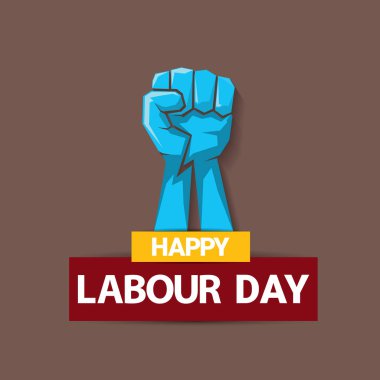 1 Mayıs - mutlu İşçi Bayramı. mutlu İşçi Bayramı posteri veya başlığı yumruk el ile vektör. işçi günü poster. İşçi Bayramı etiketi veya rozeti
