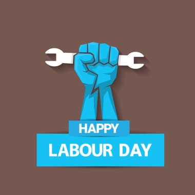 1 Mayıs - mutlu İşçi Bayramı. mutlu İşçi Bayramı posteri veya başlığı yumruk el ile vektör. işçi günü poster. İşçi Bayramı etiketi veya rozeti