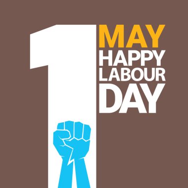 1 Mayıs - mutlu İşçi Bayramı. mutlu İşçi Bayramı posteri veya başlığı yumruk el ile vektör. işçi günü poster. İşçi Bayramı etiketi veya rozeti