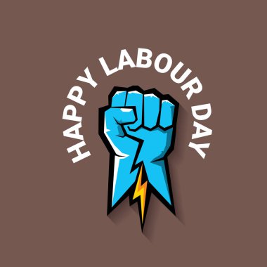 1 Mayıs - mutlu İşçi Bayramı. mutlu İşçi Bayramı posteri veya başlığı yumruk el ile vektör. işçi günü poster. İşçi Bayramı etiketi veya rozeti