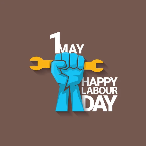 1 de mayo - feliz día del trabajo. vector feliz día del trabajo cartel o pancarta con el puño cerrado. cartel del día de los trabajadores. etiqueta o insignia del día laboral — Vector de stock