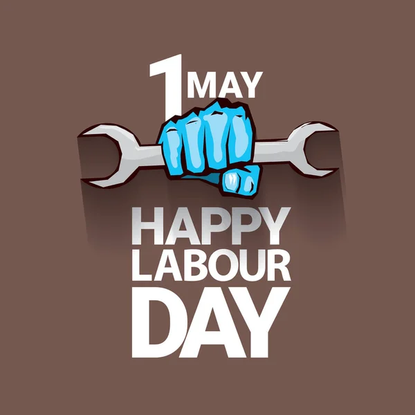 1 de mayo - feliz día del trabajo. vector feliz día del trabajo cartel o pancarta con el puño cerrado. cartel del día de los trabajadores. etiqueta o insignia del día laboral — Archivo Imágenes Vectoriales