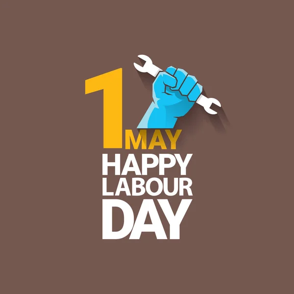 1 de mayo - feliz día del trabajo. vector feliz día del trabajo cartel o pancarta con el puño cerrado. cartel del día de los trabajadores. etiqueta o insignia del día laboral — Archivo Imágenes Vectoriales