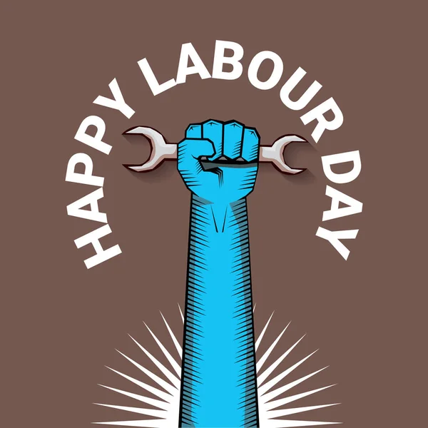 1 de mayo - feliz día del trabajo. vector feliz día del trabajo cartel o pancarta con el puño cerrado. cartel del día de los trabajadores. etiqueta o insignia del día laboral — Archivo Imágenes Vectoriales