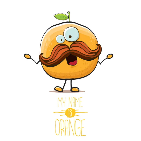 Zeichentrickfigur orange Früchte isoliert auf weißem Hintergrund. Mein Name ist Orange Vektor Konzept. Vektor super funky Zitrusfrüchte Sommer Essen Charakter — Stockvektor